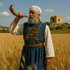 Egy ősz szakállú pap sófárt fúj a búzamezőn, az Úrnak szentelt föld felszabadulásának évében.