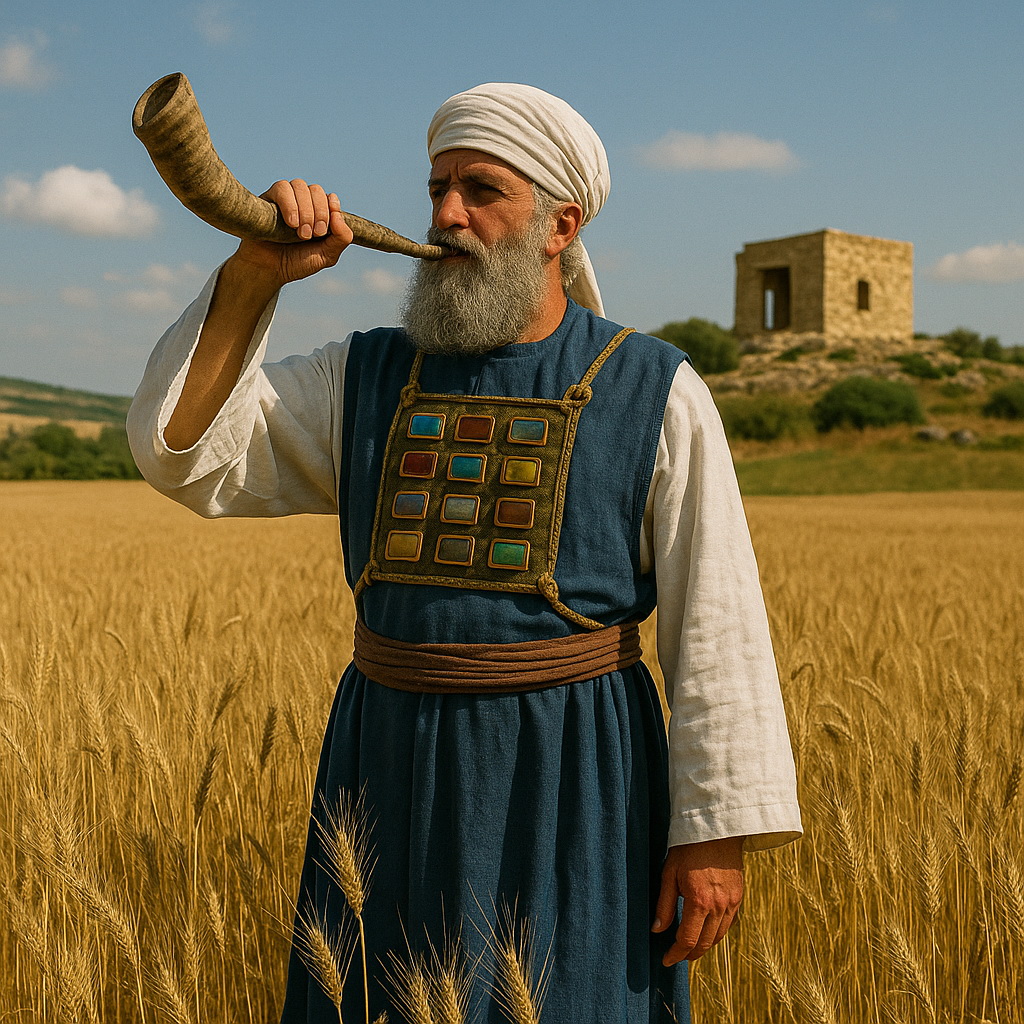 Egy ősz szakállú pap sófárt fúj a búzamezőn, az Úrnak szentelt föld felszabadulásának évében.