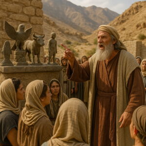 Mózes erőteljesen figyelmezteti Izráel népét a faragott bálványok előtt, tiltva azok készítését és imádását.