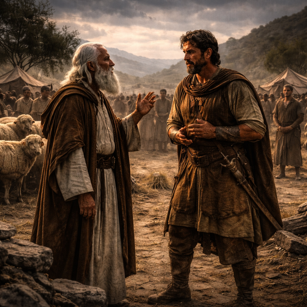 Sámuel próféta szembesíti Sault az Amálek elleni engedetlenséggel, a megtartott zsákmány és Agág jelenléte mellett (1Sám 15)