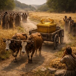 A frigyláda szekéren visszaérkezik Bét-Semes búzamezőihez, aratók örömmel és istenfélelemmel fogadják – 1Sámuel 6