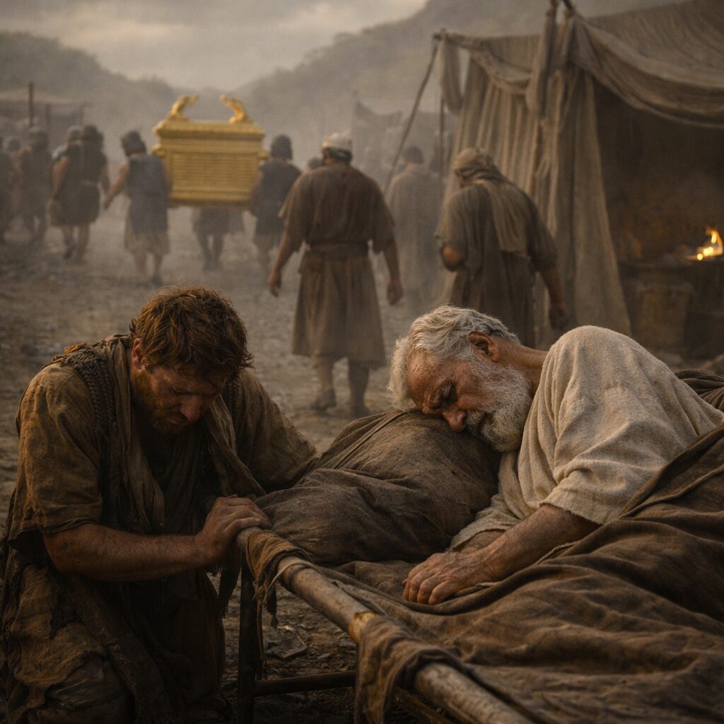 Izráel veresége után a filiszteusok elviszik a frigyládát, a táborban megrendülés és szégyen – 1Sámuel 4