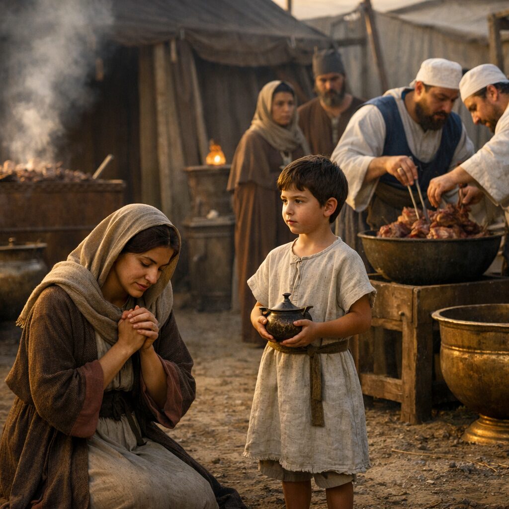 Anna imádkozik Silóban, mellette Sámuel szolgálatra készül, miközben a romlott papok bűne kontrasztot ad – 1Sámuel 2 üzenete