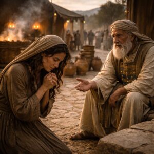 Hanna csendben imádkozik Silóban, Éli főpap figyeli és áldást mond – 1Sámuel 1 története