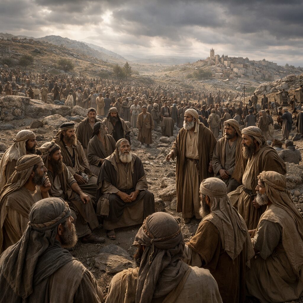 Izráel törzseinek gyűlése Mizpán, gyász és elszántság a gibeai bűn megítélése miatt – Birák 20 jelenete
