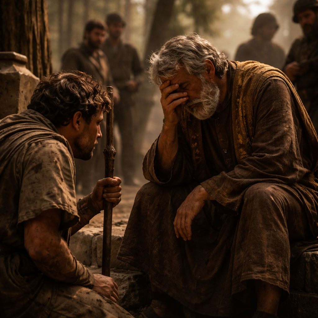 Hírnök érkezik Dávidhoz Absolon halálának hírével a 2Sámuel 18 fejezete alapján