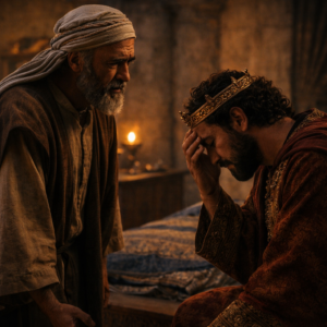 Nátán próféta megfeddi Dávidot a 2Sámuel 12 bibliai jelenetében