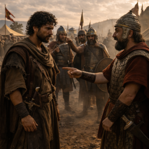 Dávidat a filiszteus haditáborban a vezérek bizalmatlansága miatt visszafordítják, Ákhis pedig elküldi őt (1Sámuel 29)