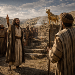 Isten embere Jeroboám oltáránál az 1Királyok 13 fejezetének figyelmeztető bibliai jelenetében