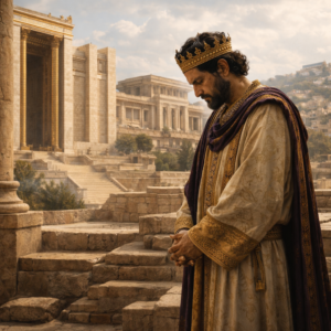 Salamon az Úr figyelmeztetését hallja a megszentelt templom közelében az 1Királyok 9 alapján