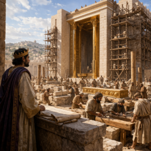 Salamon temploma épül Jeruzsálemben, miközben az 1Királyok 6 szerint Isten szentségre és engedelmességre hívja népét