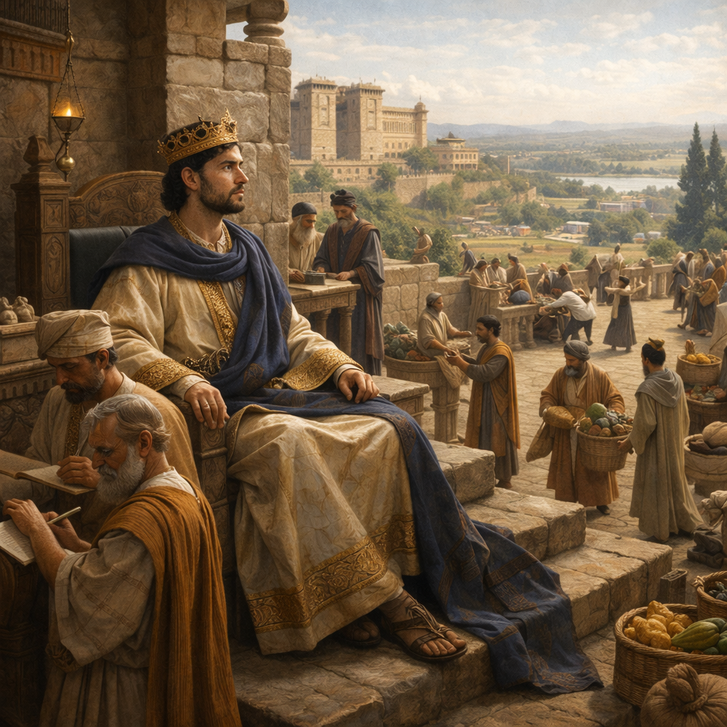 Salamon békés és rendezett királysága az Istentől kapott bölcsesség gyümölcseként az 1Királyok 4 alapján