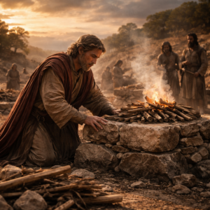 Dávid oltárt épít Arauna szérűjén a 2Sámuel 24 jelenetében, ahol a bűnbánat és az áldozat után megáll az ítélet